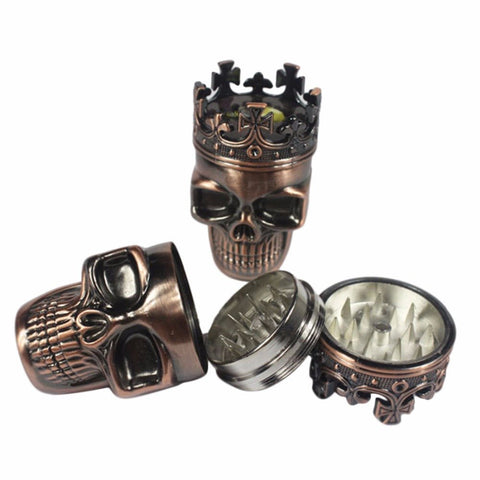 King Crowned Skull Tobacco Pipe Herb Grinder 3 Piece - SmokingCats - Discreet Ship from Texas !