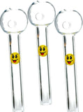 4' Happy Smile Face Sticker Glass Oil Burner pipe Set of 3 - SmokingCats - Discreet Ship from Texas !