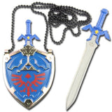 Mini DARK Hylian Shield & Links Master Sword Legend of Zelda Necklace - SmokingCats - Discreet Ship from Texas !