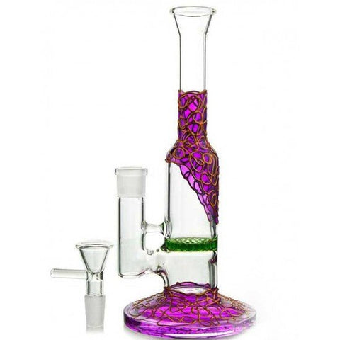 9" Purple Glass Honeycomb Percs Water Pipe - SmokingCats - Discreet Ship from Texas !